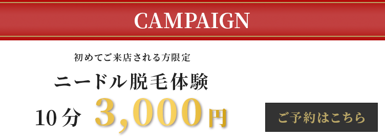 特集脱毛キャンペーン：初めてご来店される方限定ニードル脱毛体験¥3,000円(10分)